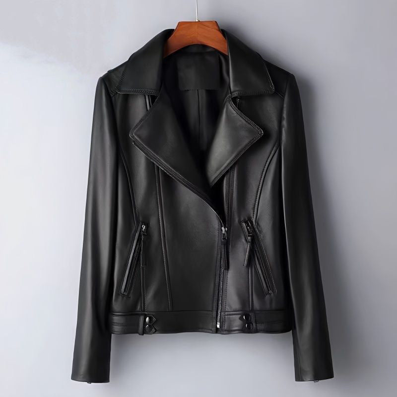 Women's Leather Jacket | Notched Lapel Zip Closure Biker Fit