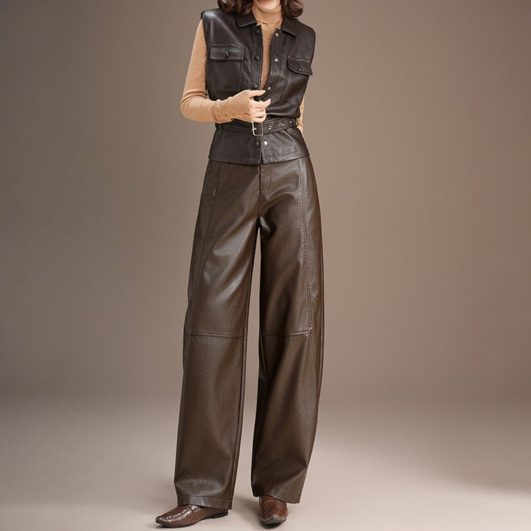 Della Leather Wide Leg Pants - Jack Hafford