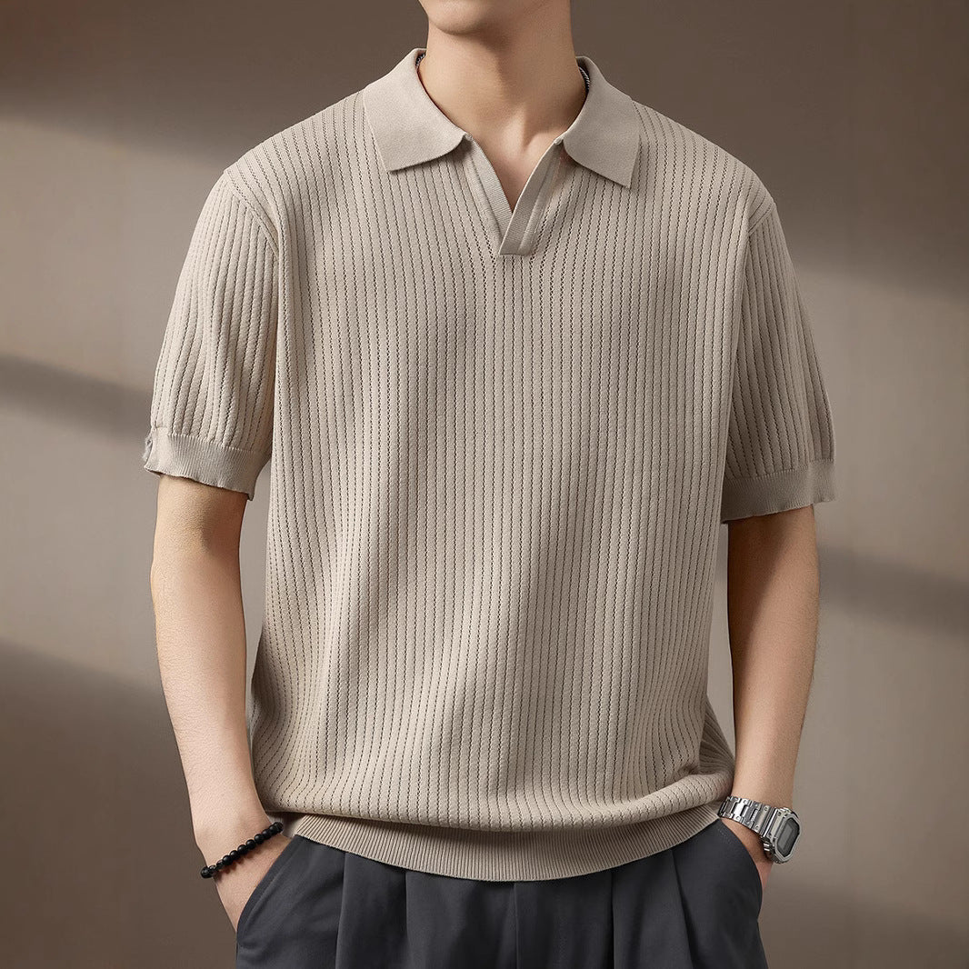 Men's Polo Shirt | Ribbed Knit Collar Short Sleeve
