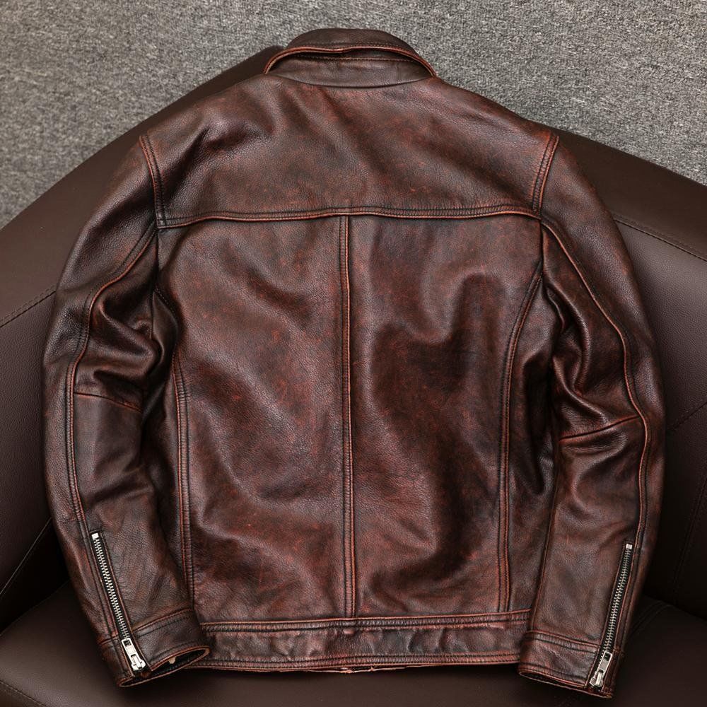 Men's Leather Jacket | Point Collar Zip Closure Flap Pockets Regular Fit