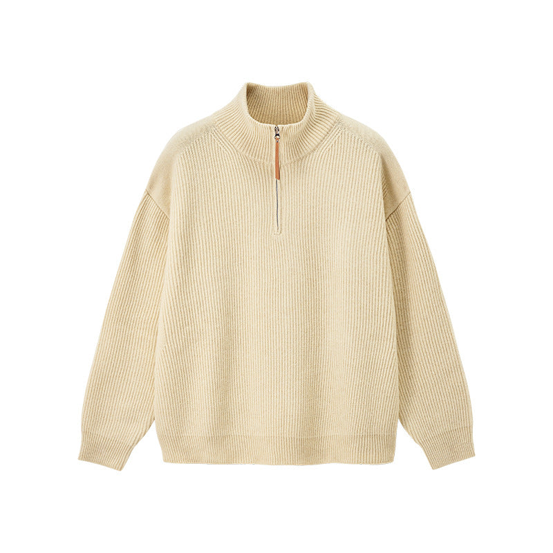 Women's Quarter Zip Sweater | Ribbed Knit High Neck Long Sleeve Relaxed Fit