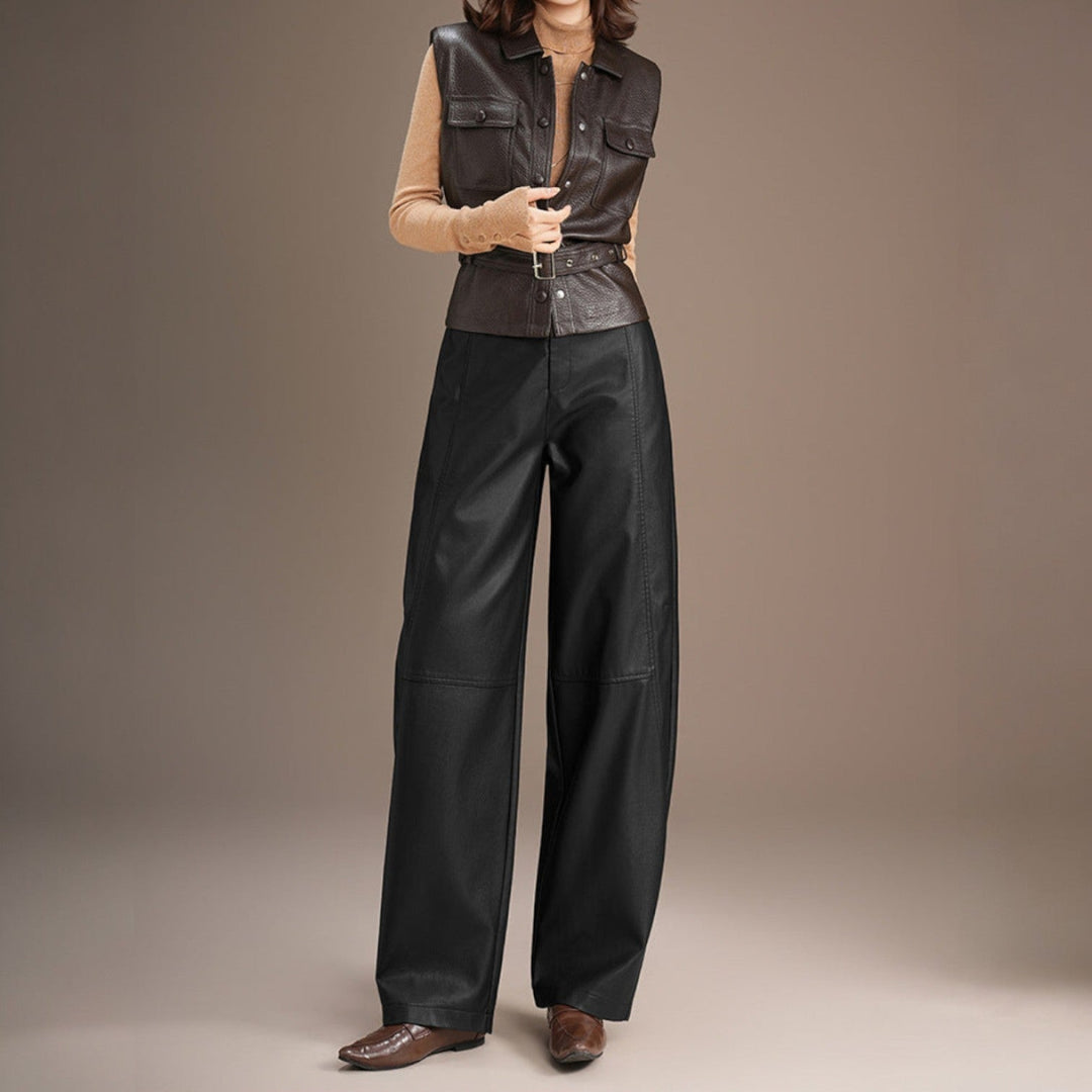 Della Leather Wide Leg Pants - Jack Hafford