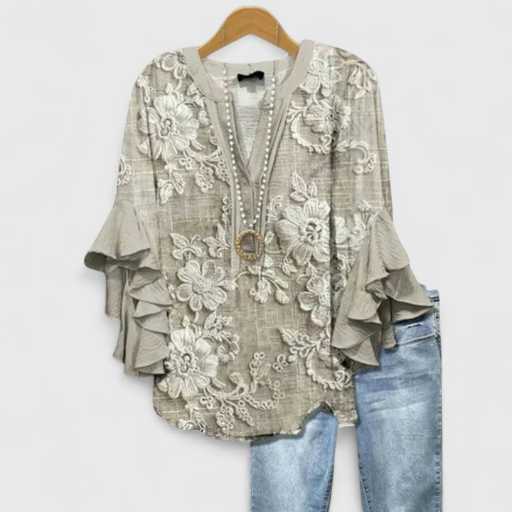 Women's Blouse | Floral Print V Neck Ruffle Sleeve Woven