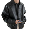 Men's Leather Jacket | Oversized Bomber Zip Closure