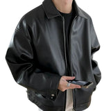 Men's Leather Jacket | Oversized Bomber Zip Closure