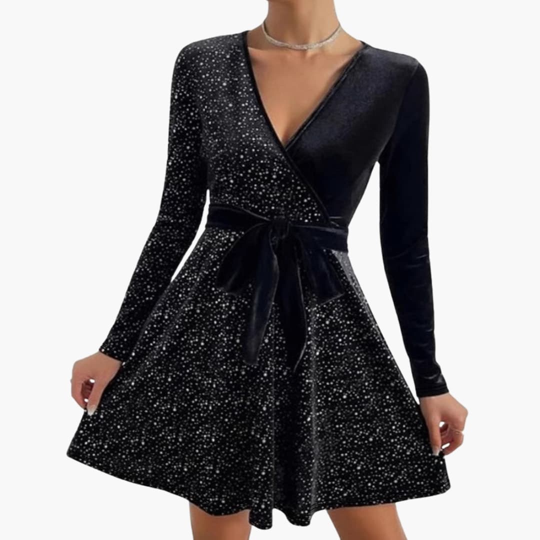 Women's Cocktail Dress | Mini V Neck Wrap Front Long Sleeve