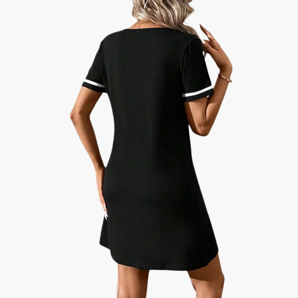 Women's Black Homecoming Dress | Midi V-Neck Striped Sleeve