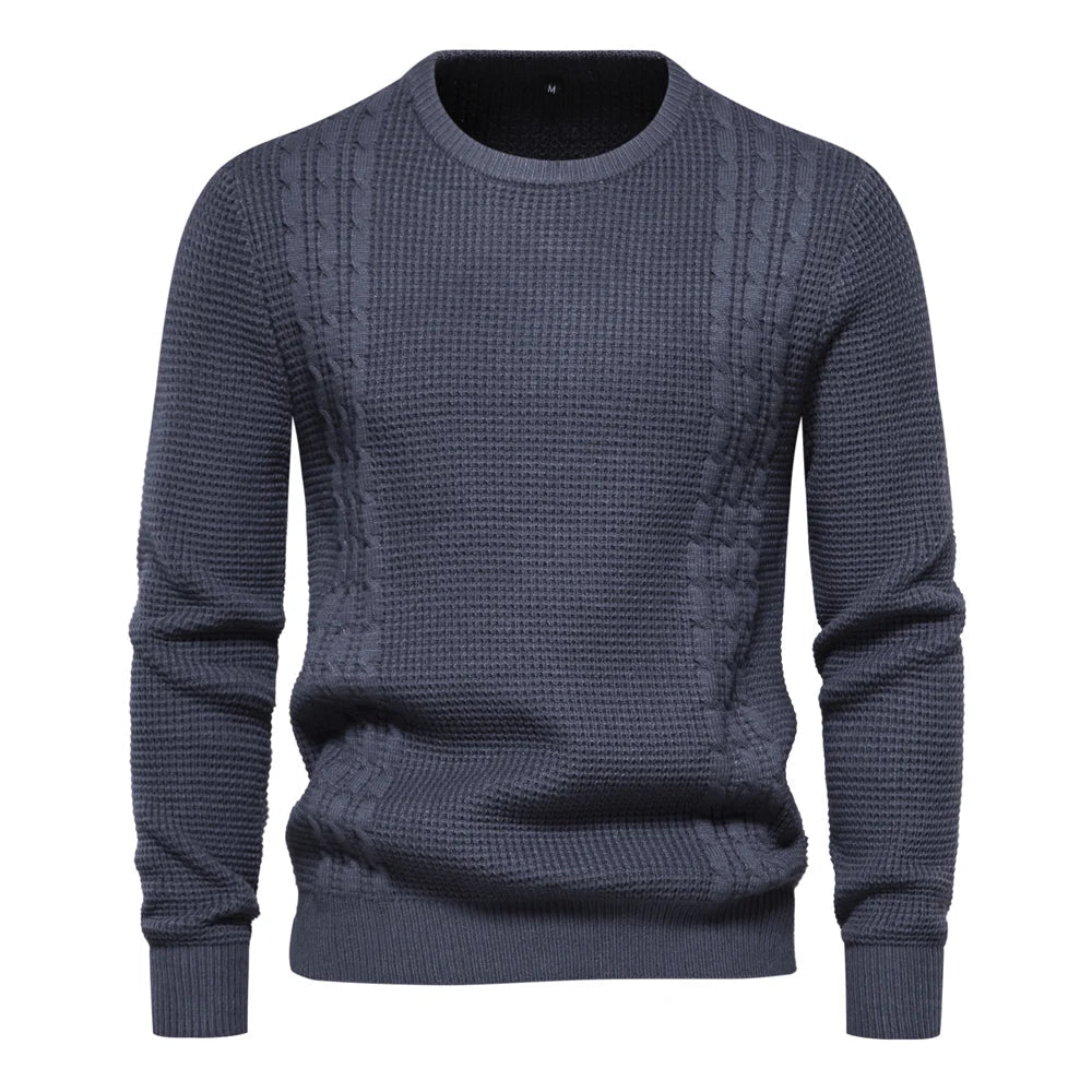 Men's Sweater | Cable Knit Round Neck Long Sleeve Ribbed Hem