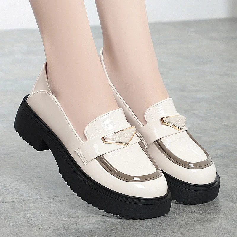 Women's Penny Loafers | Chunky Sole Round Toe Slip On Patent