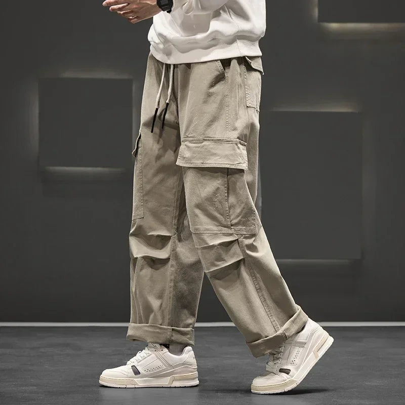 Men's Black Cargo Pants | Wide-Leg Relaxed Fit Drawstring