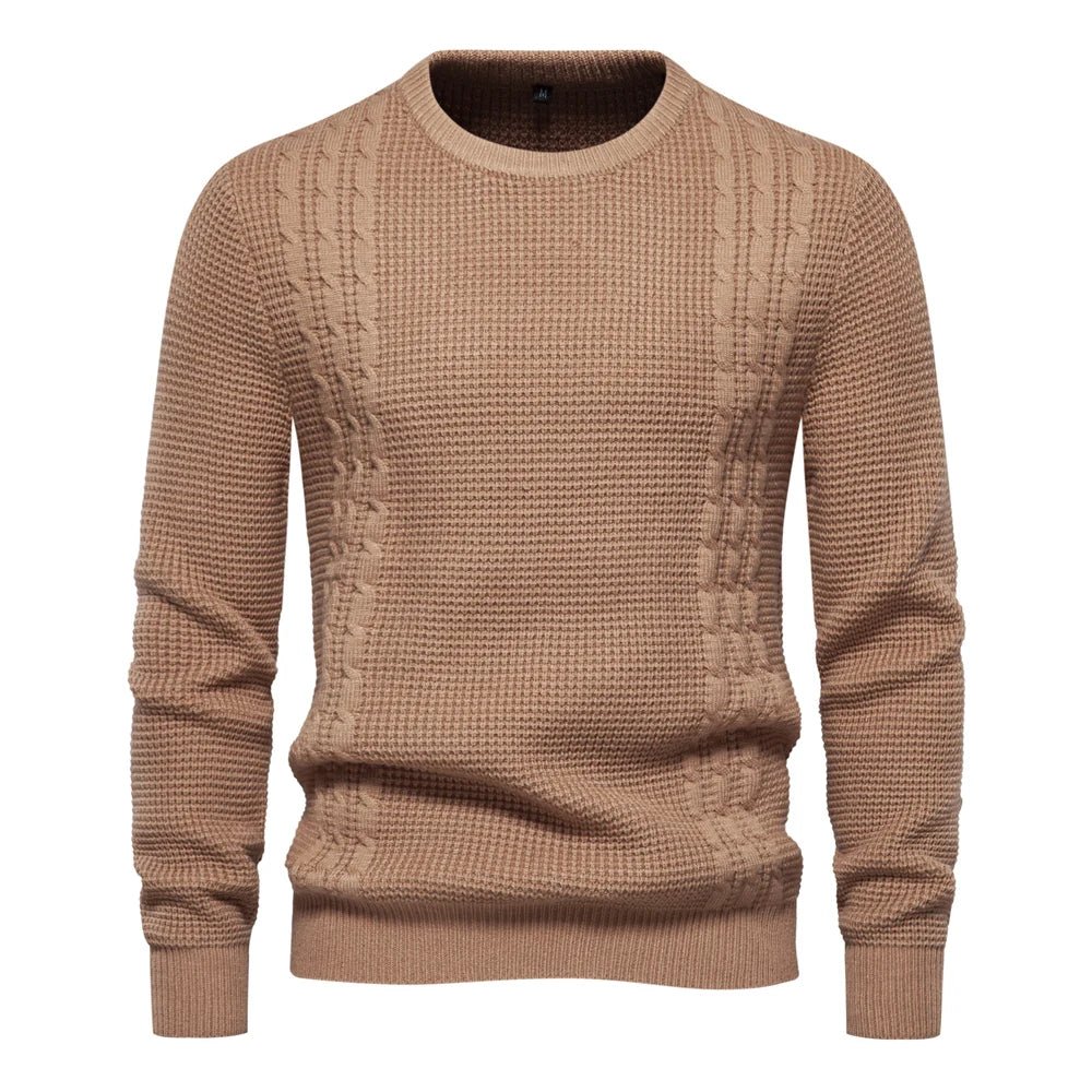 Men's Sweater | Cable Knit Round Neck Long Sleeve Ribbed Hem