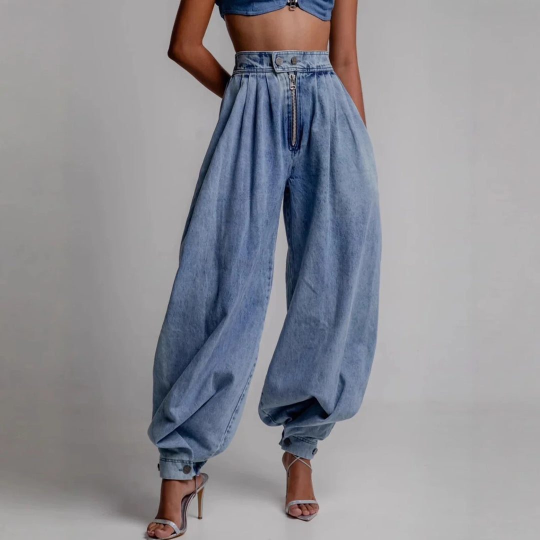 Women's Baggy Jeans | High Rise Barrel Leg Zip Front Denim