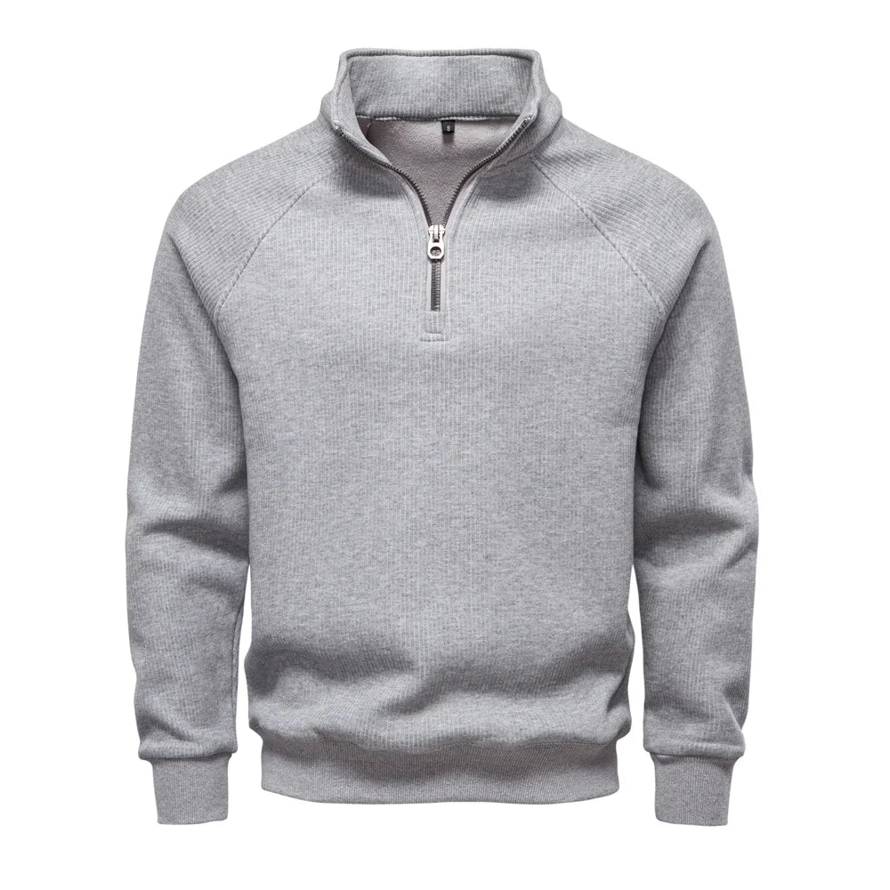 Men's Sweater | Quarter Zip Ribbed Knit Mock Neck Long Sleeve
