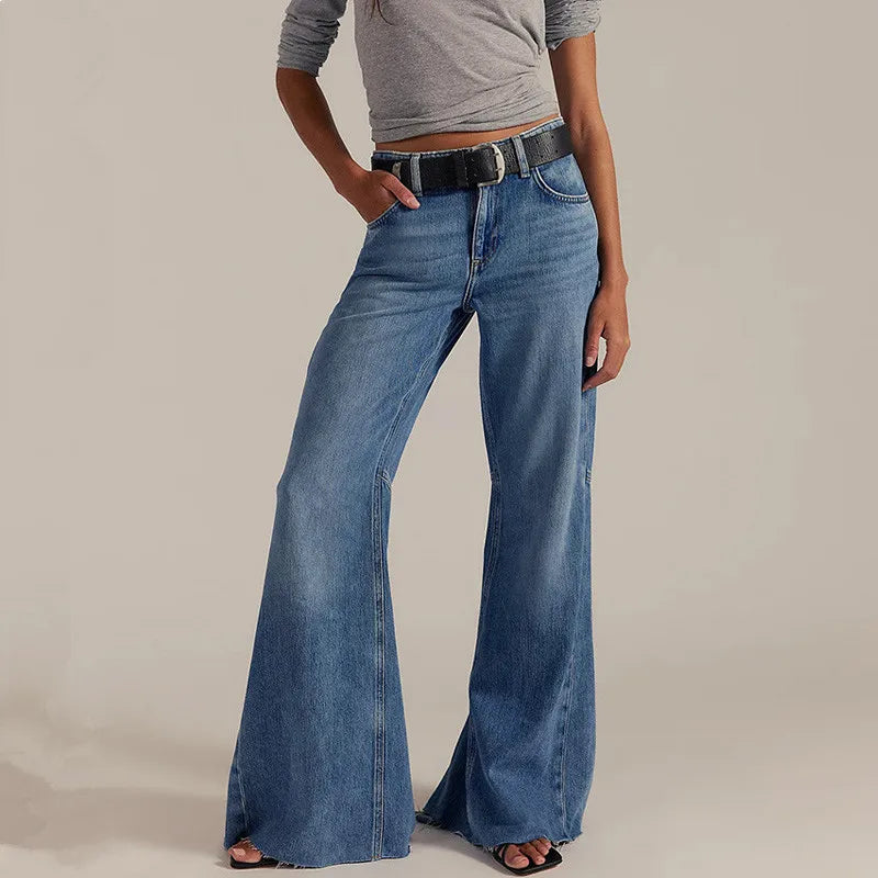 Women's Black Jeans | High Rise Flared Leg Denim Frayed Hem