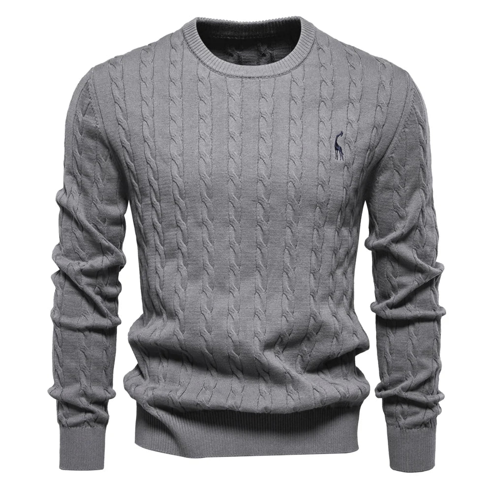 Men's Sweater | Cable Knit Crew Neck Long Sleeve Ribbed Hem