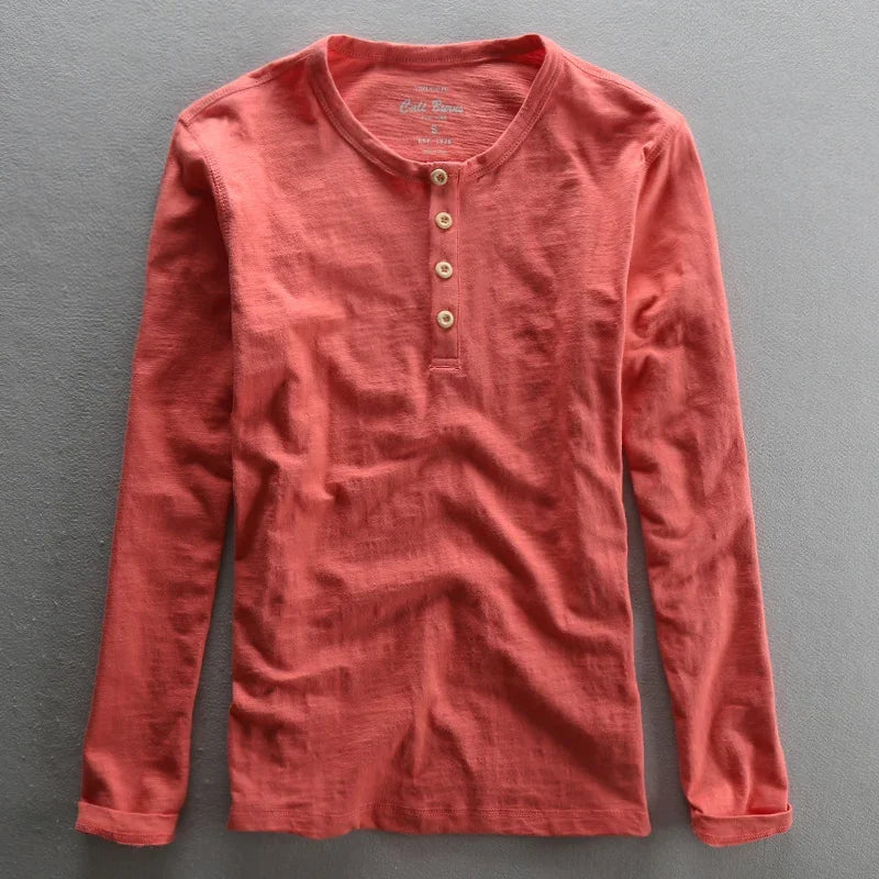 Men's Shirt | Henley Neckline Long Sleeve Button Closure