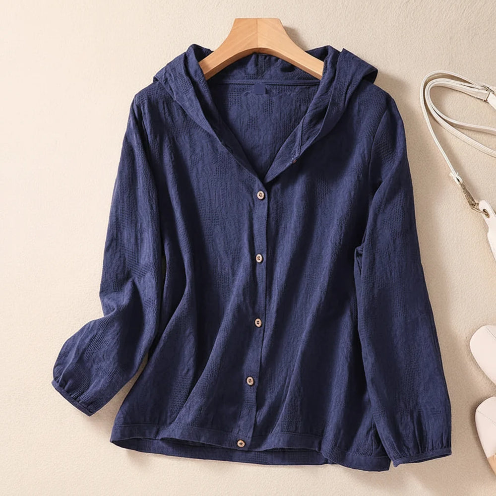 Women's Sweatshirt | Hooded Button Front Long Sleeve