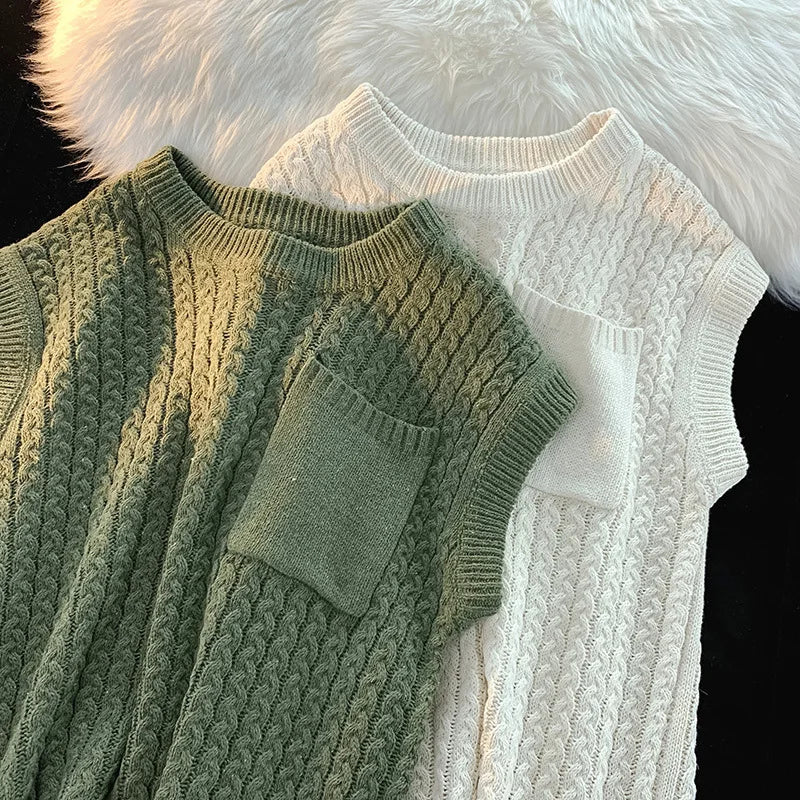 Men's Sweater Vest | Cable Knit Crew Neck Relaxed Fit