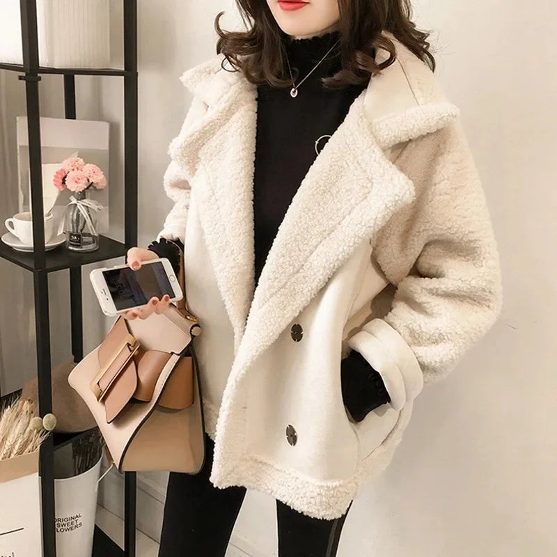 Women's Fur Jacket | Notch Collar Faux Shearling Lining Zip