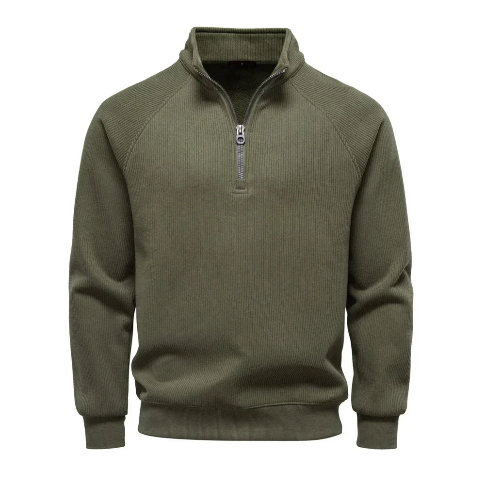Men's Sweater | Quarter Zip Ribbed Knit Mock Neck Long Sleeve