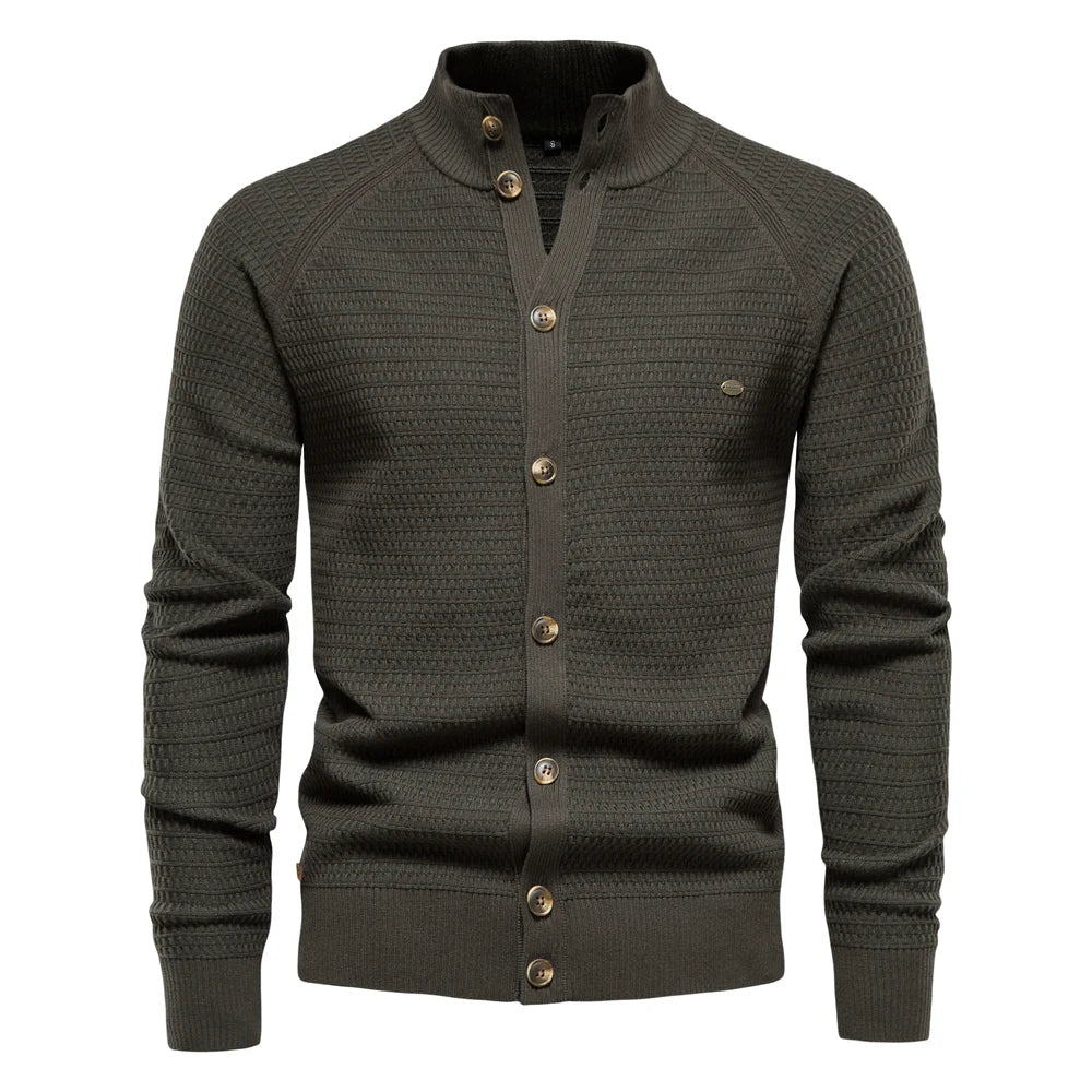 Men's Cardigan | Knit Stand Collar Button Closure Slim Fit