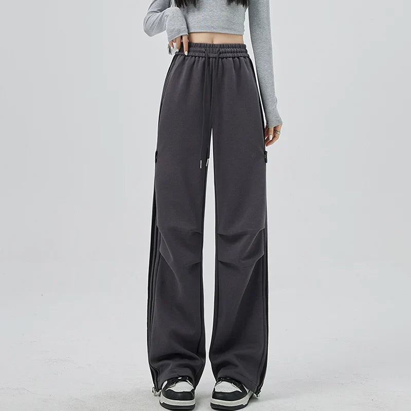 Women's Wide Leg Sweats | Elastic Waist Drawstring Side Stripe Pockets