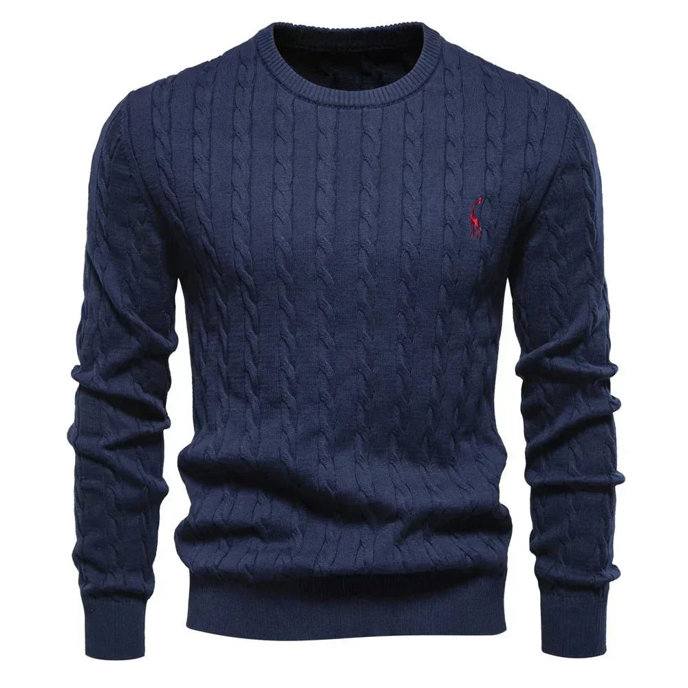 Men's Sweater | Cable Knit Crew Neck Long Sleeve Ribbed Hem