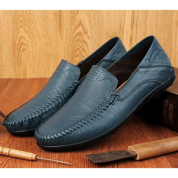 Men's Slip On Loafers | Leather Perforated Flat Slip-On