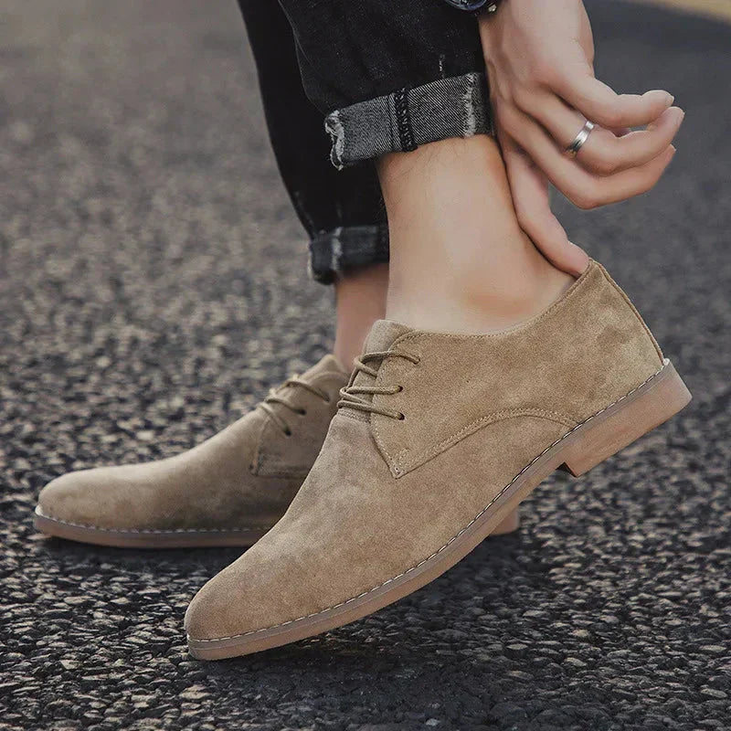 Men's Lace-Up Shoe | Suede Upper Rounded Toe Flat Heel