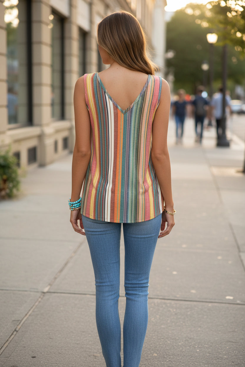 Women's Tube Top | V-Neck Striped Knot Sleeveless