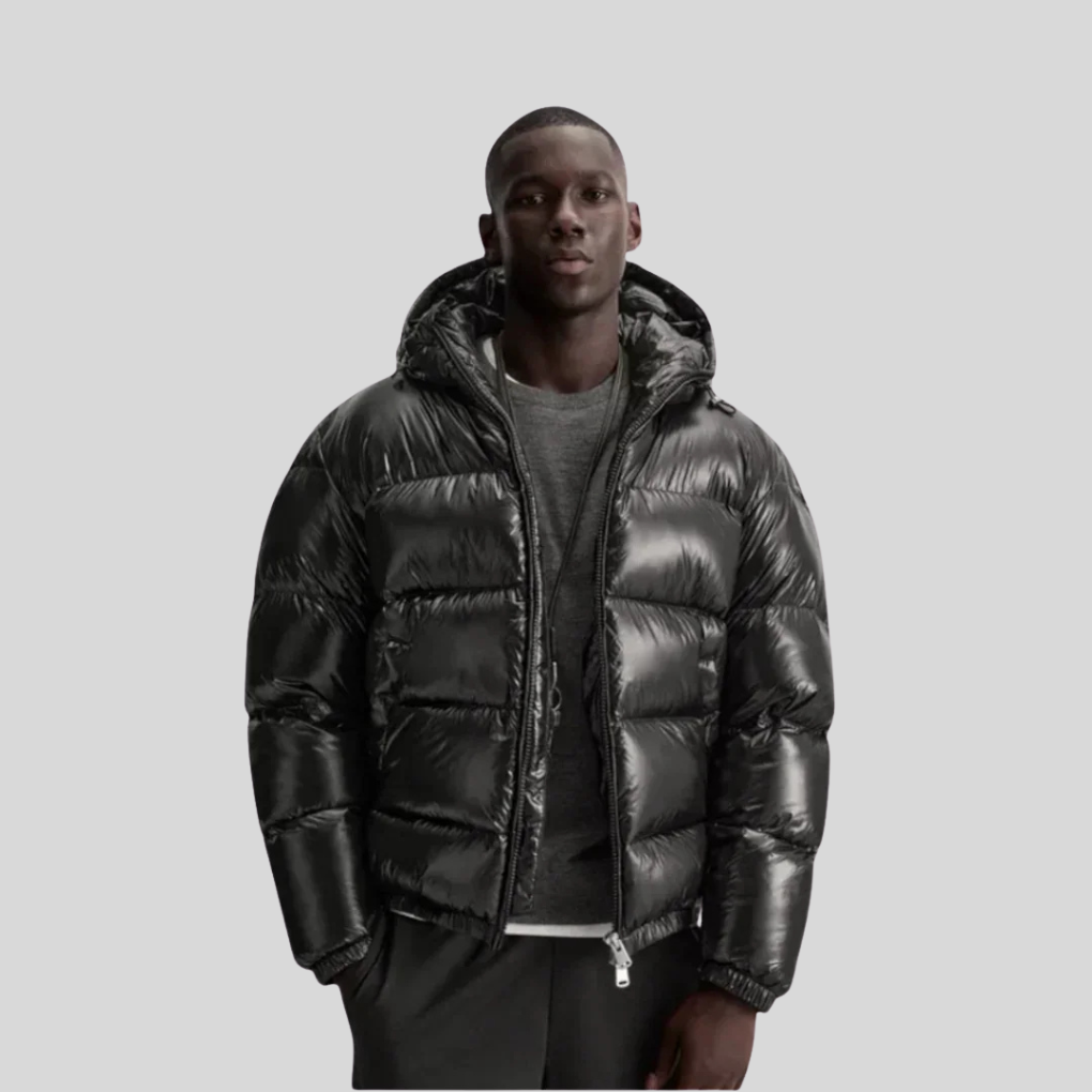 Men's Puffer Jacket | Hooded Quilted Full-Zip Glossy Finish