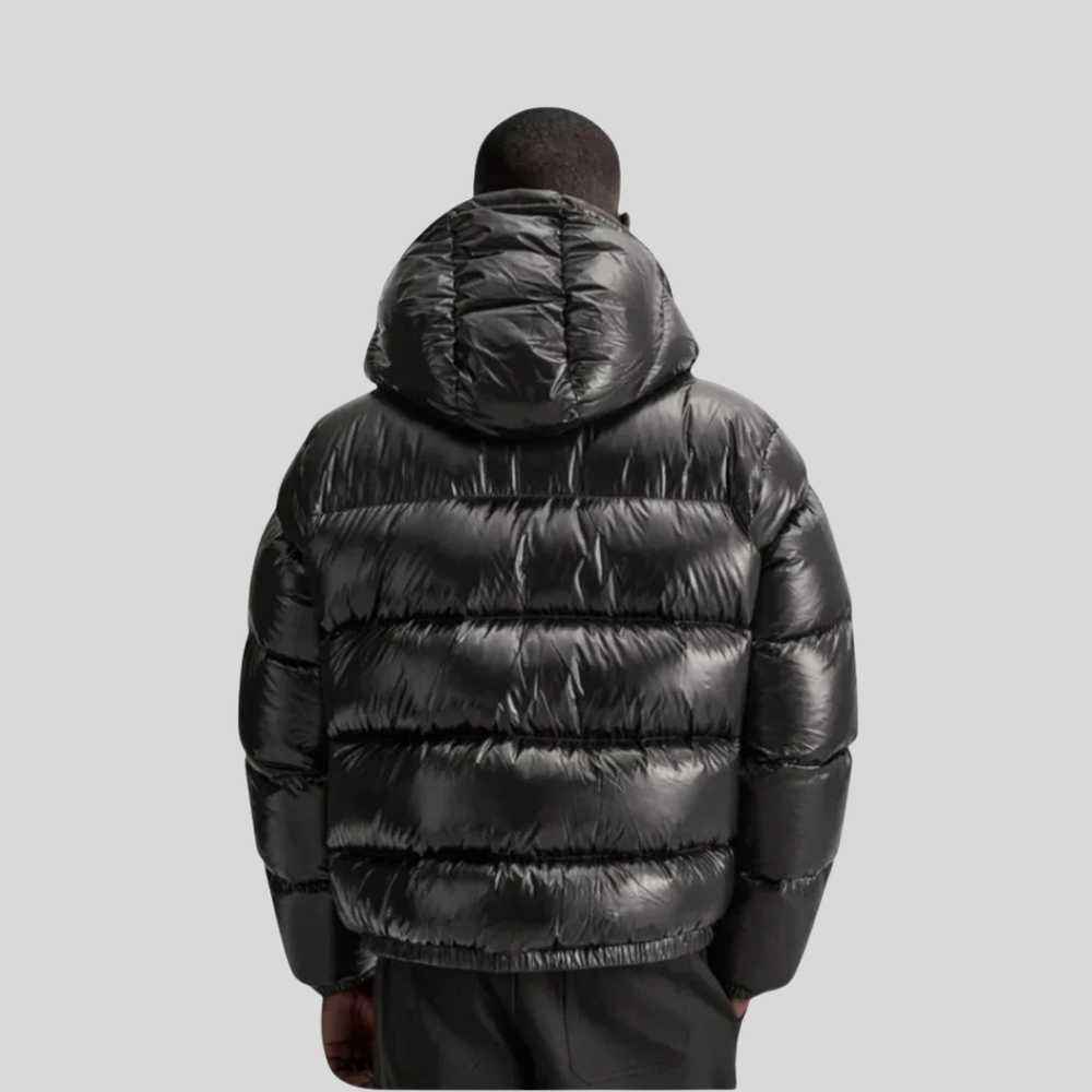 Men's Puffer Jacket | Hooded Quilted Full-Zip Glossy Finish
