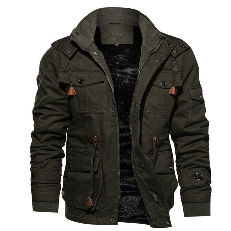 Men's Winter Jacket | Hooded Fleece Lined Multi Pocket Cotton