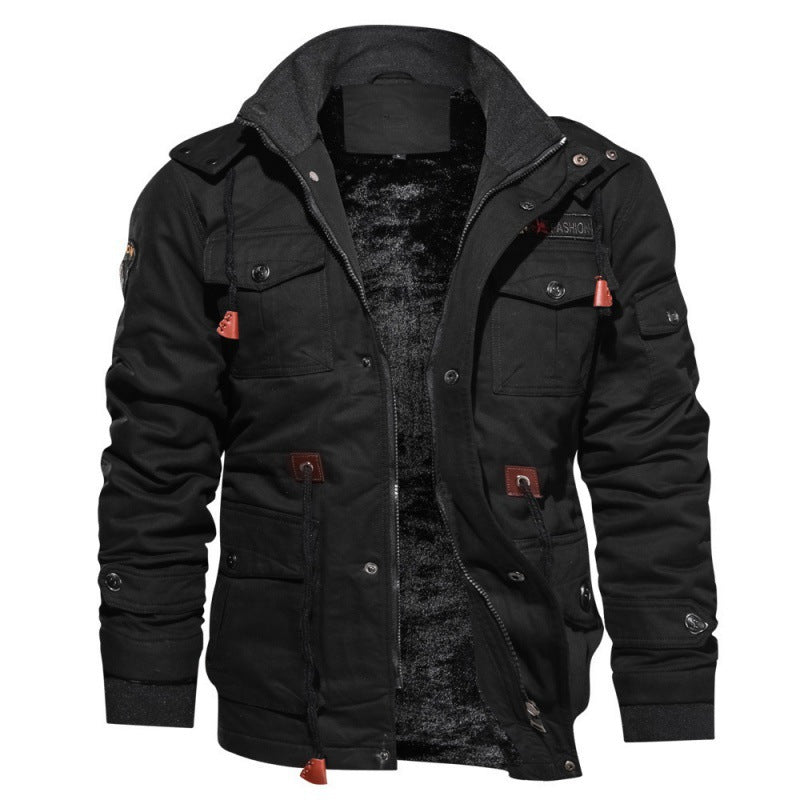 Men's Winter Jacket | Hooded Fleece Lined Multi Pocket Cotton
