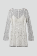Women's Long Sleeve Dress | Mini Length Round Neckline Mesh