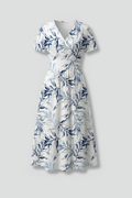 Women's Wedding Guest Dress | Midi V Neckline Floral Print A-Line