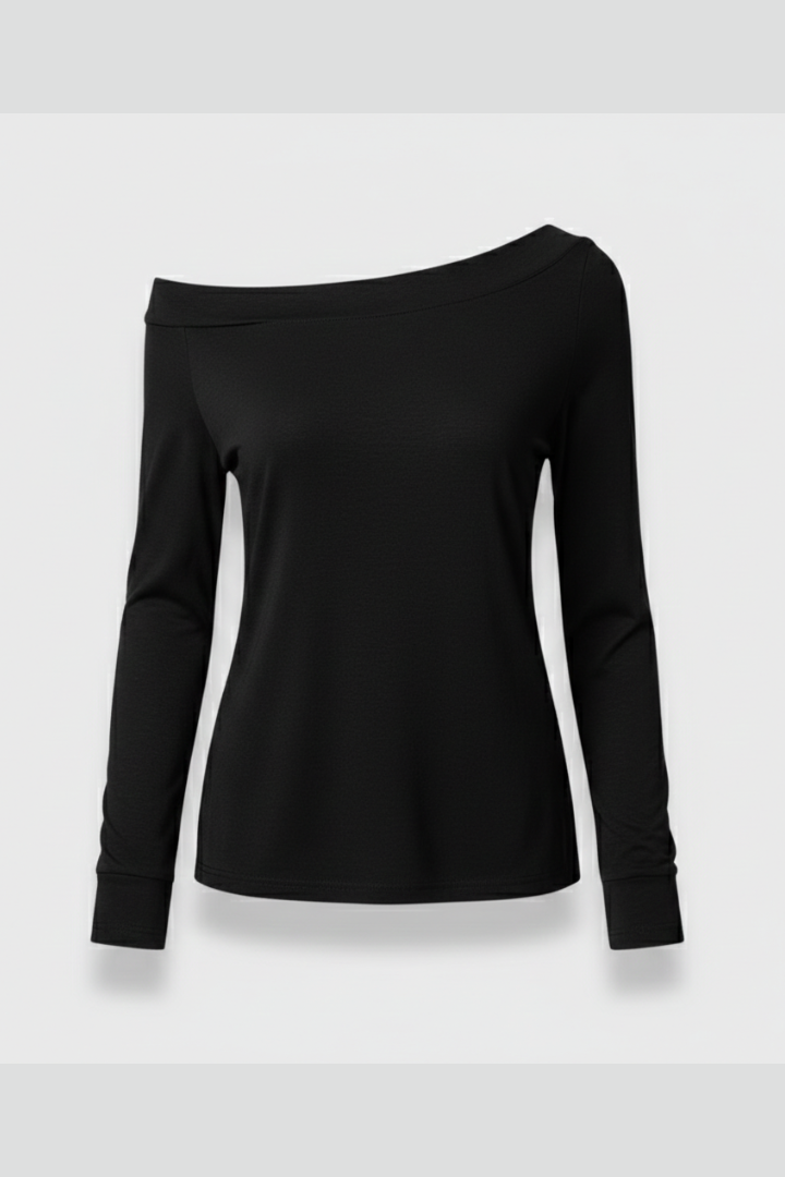 Women's Off The Shoulder Top | Long Sleeve Knit Fitted Asymmetric Neck