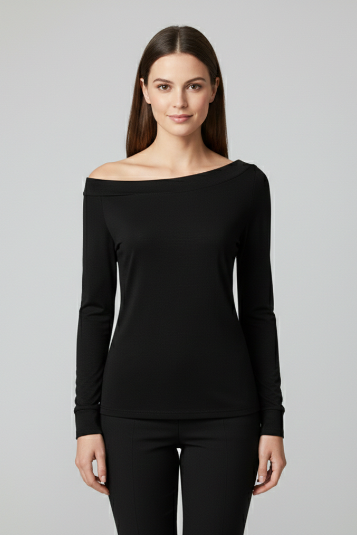 Women's Off The Shoulder Top | Long Sleeve Knit Fitted Asymmetric Neck