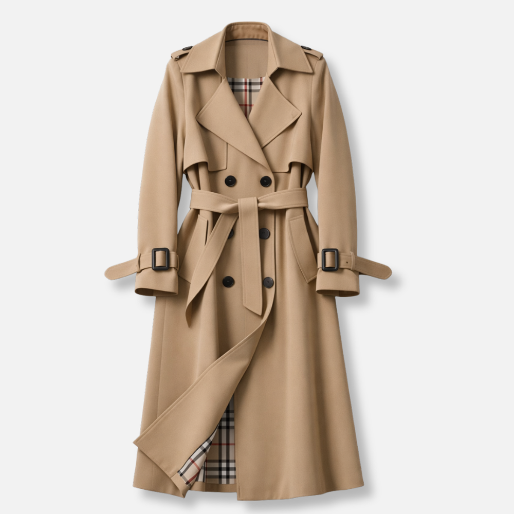 Women's Trench Jacket | Double-Breasted Belted Midi Cotton-Blend