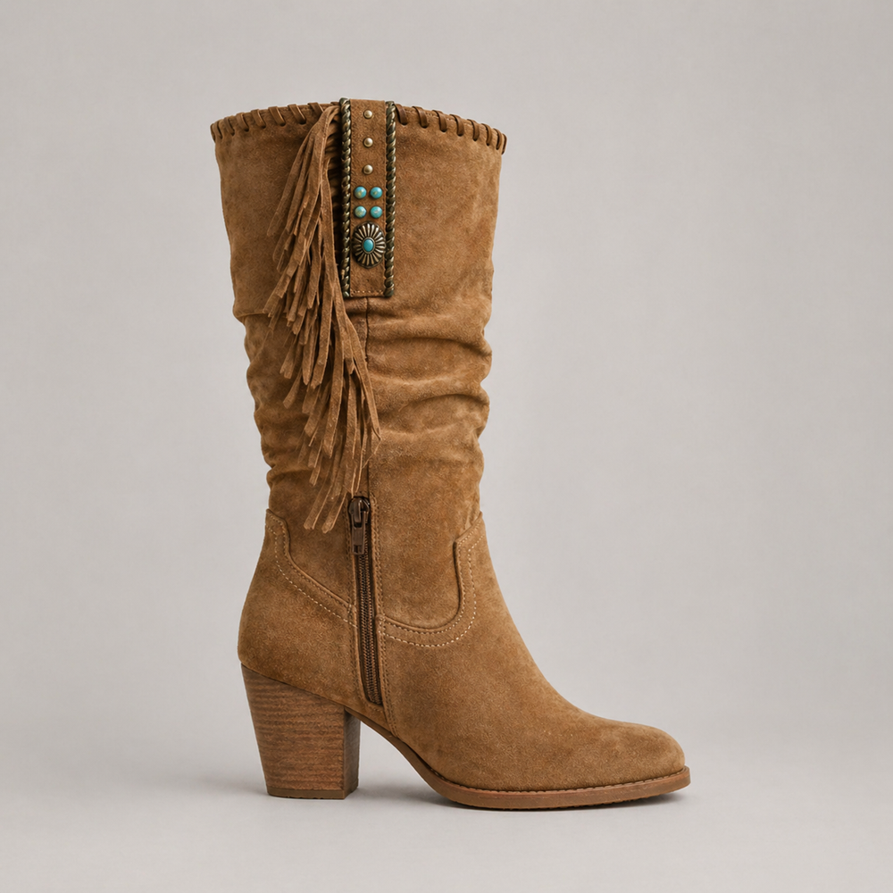 Women's Western Boots | Mid-Calf Suede Fringe Block Heel