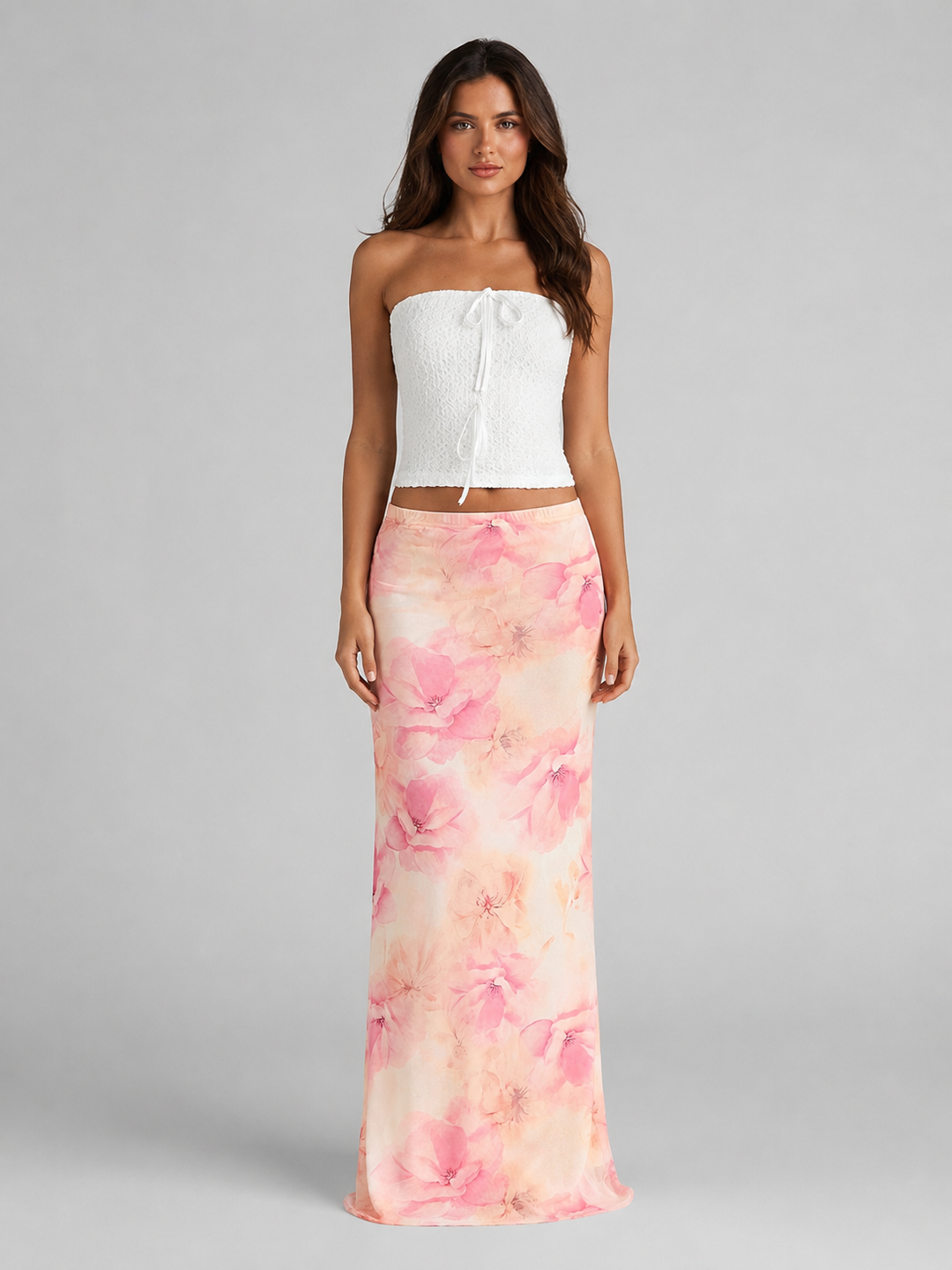 Women's Maxi Skirt | Floral Print Satin Elastic Waist Flowy