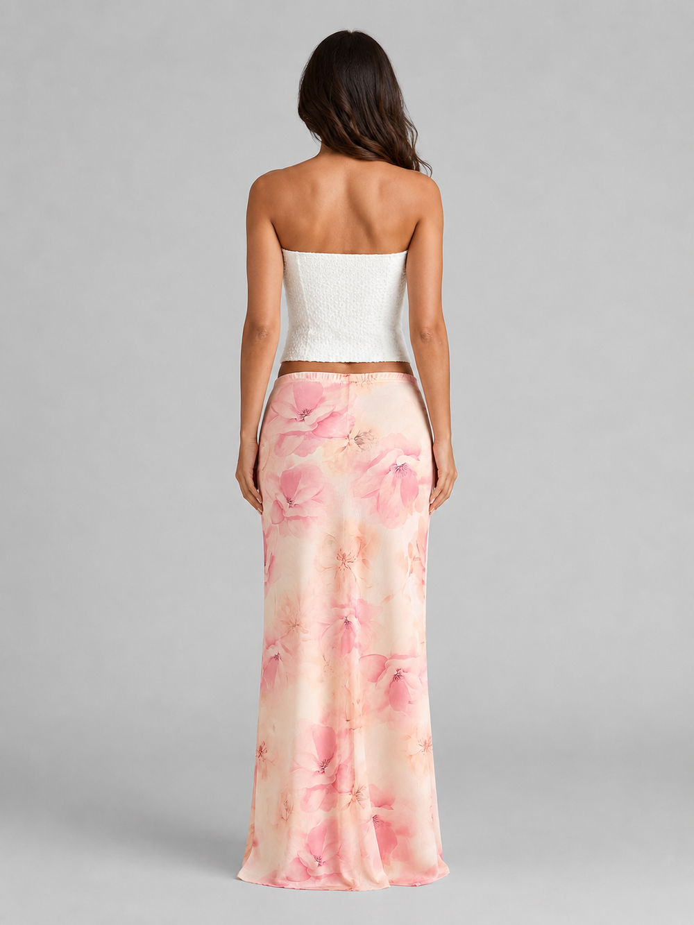 Women's Maxi Skirt | Floral Print Satin Elastic Waist Flowy