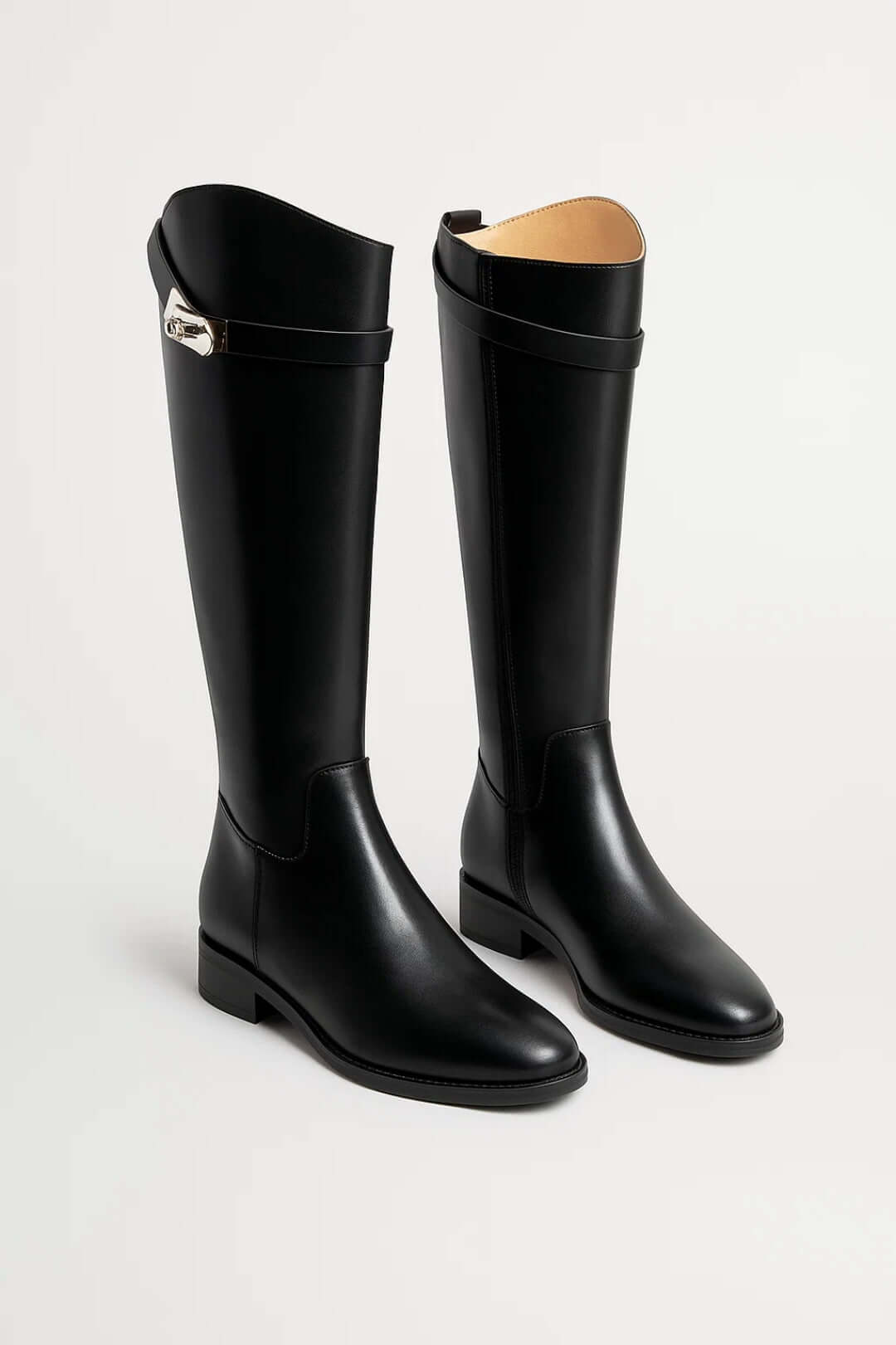 Women's Knee High Boots | Buckle Strap Leather Block Heel