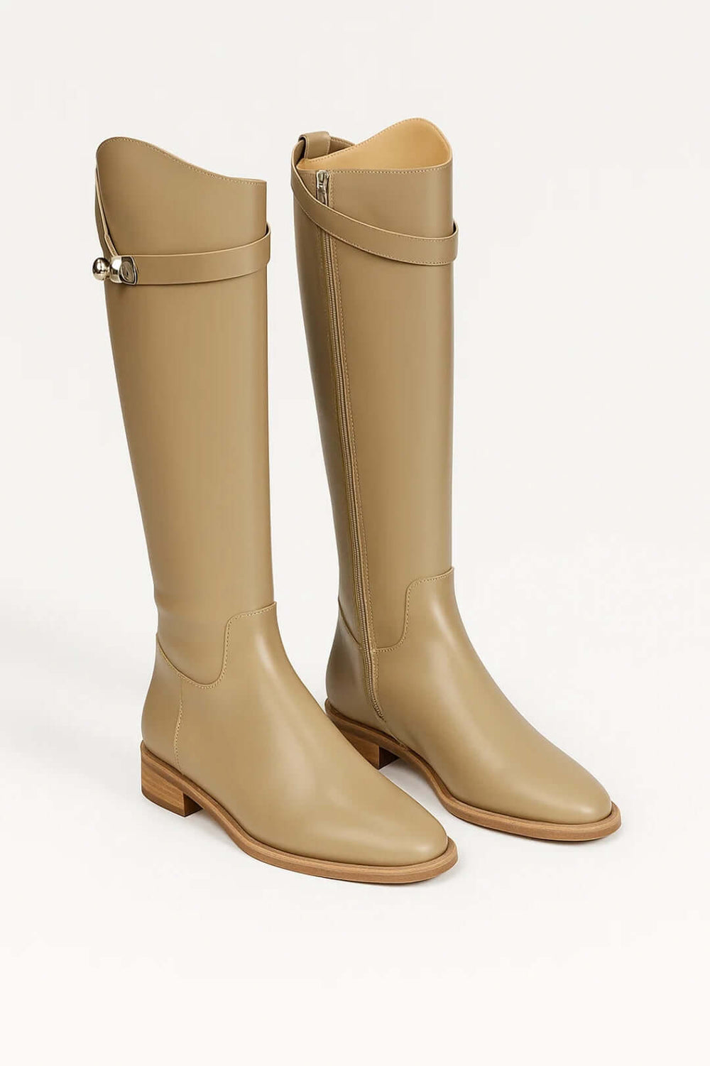 Women's Knee High Boots | Buckle Strap Leather Block Heel