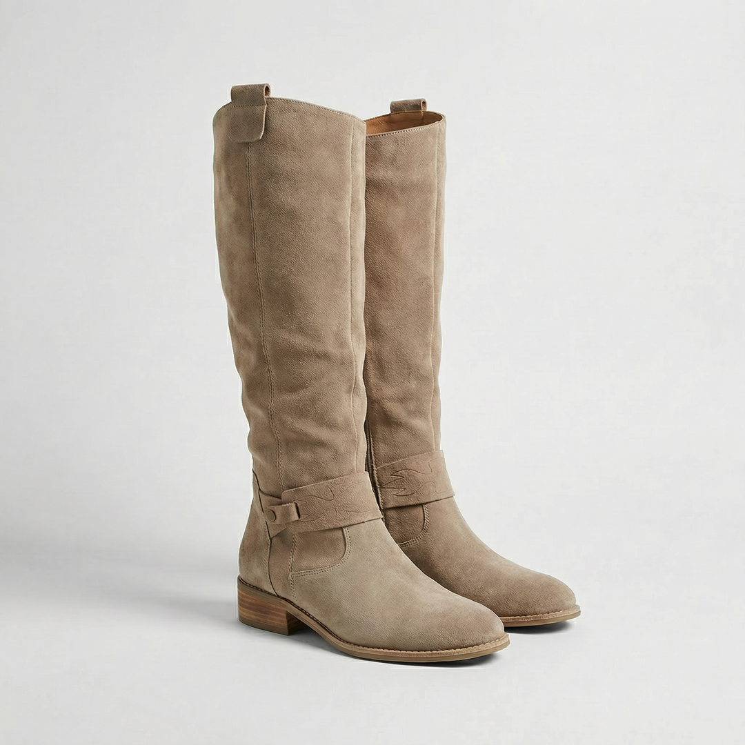 Women's Boots | Knee-High Slouch Suede Low Heel Buckle
