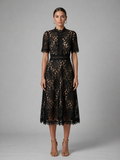 Women's Wedding Guest Dress | Midi Lace High Neck Scalloped