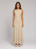 Women's Long Sleeveless Dress | Maxi A-Line Crew Neck Linen