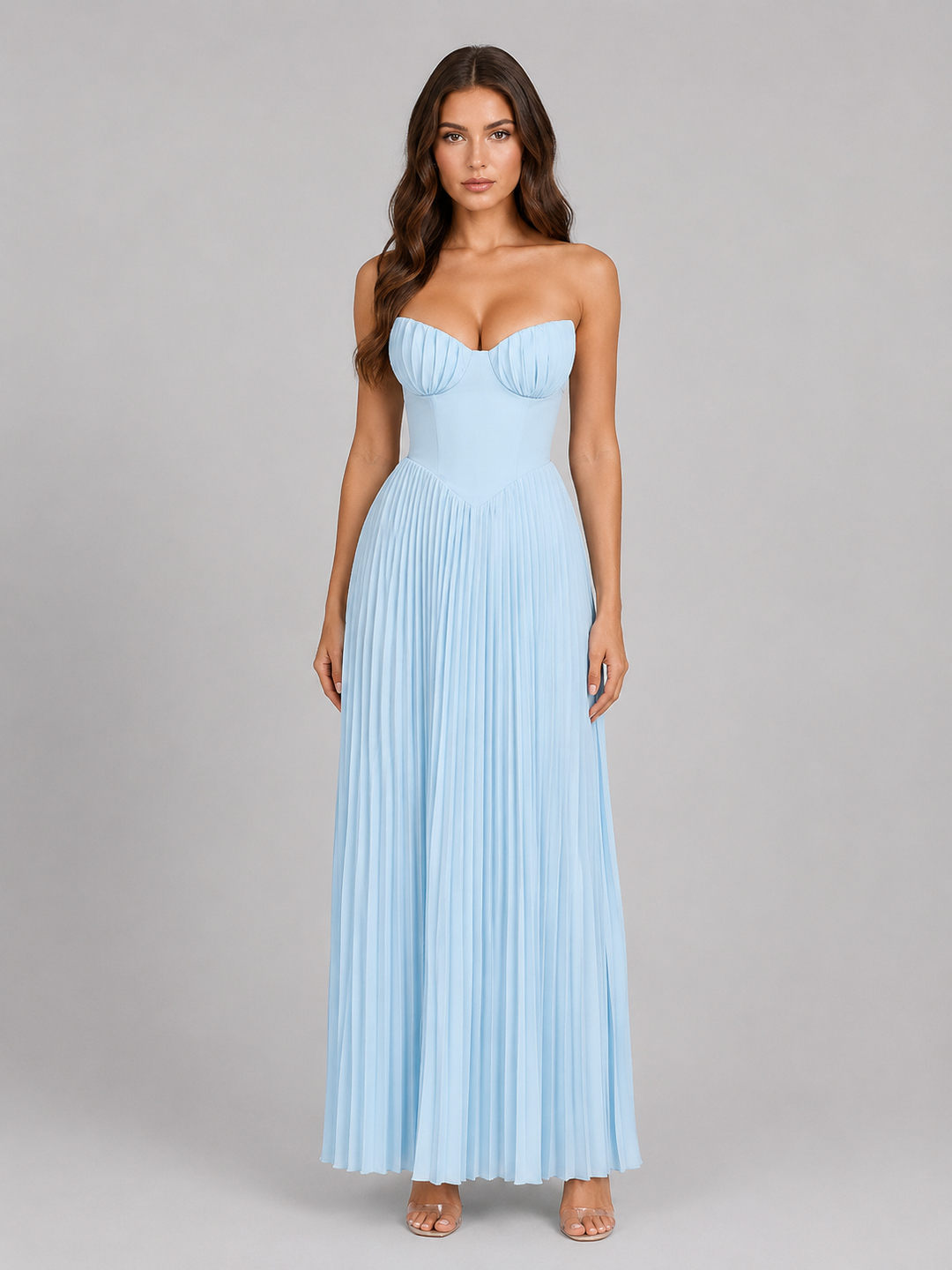 Women's Wedding Guest Gown | Maxi Sweetheart Neck Pleated Strapless