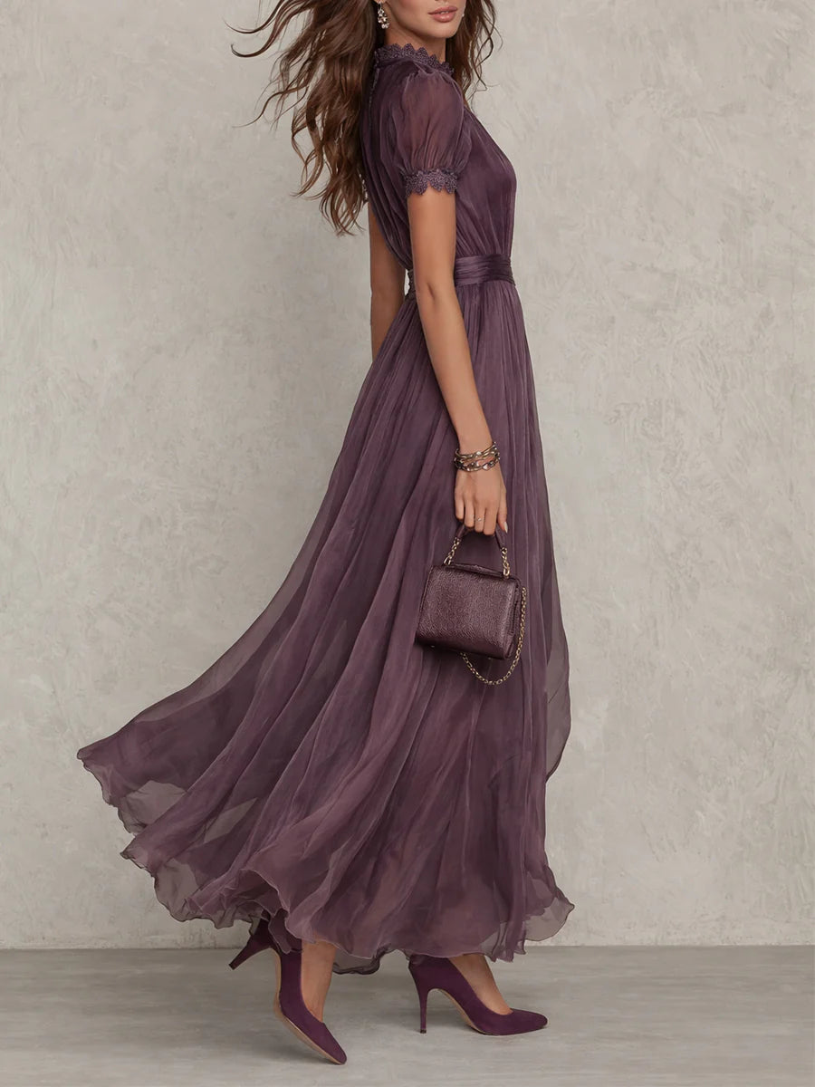Women's Formal Dress | Maxi Keyhole Neckline Puffed Sleeve