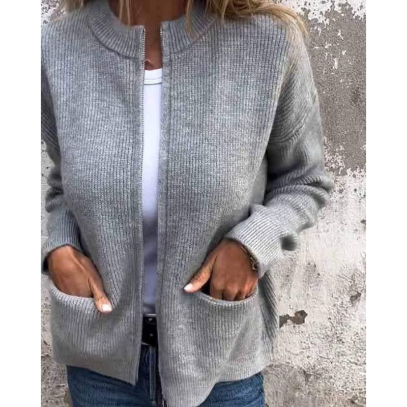 Women's Cardigan | Ribbed Knit Zip Closure Long Sleeve
